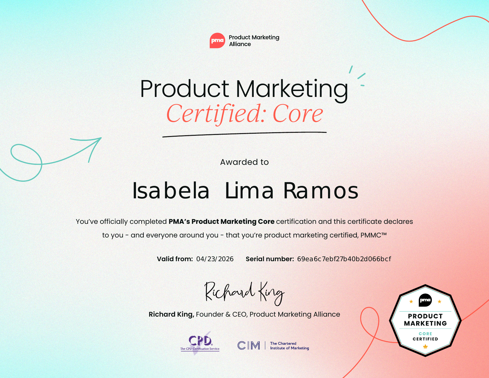 Product Marketing Certified: Core (PMMC) certificate